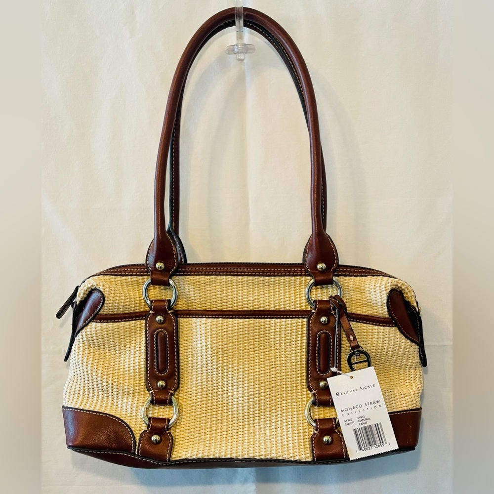 Etienne Aigner Satchel Handbag Purse Monaco Straw Collection w/ Leather NWT